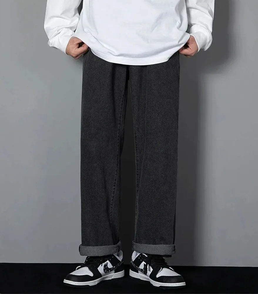 Men's Korean Straight Denim Wide-Leg Jeans