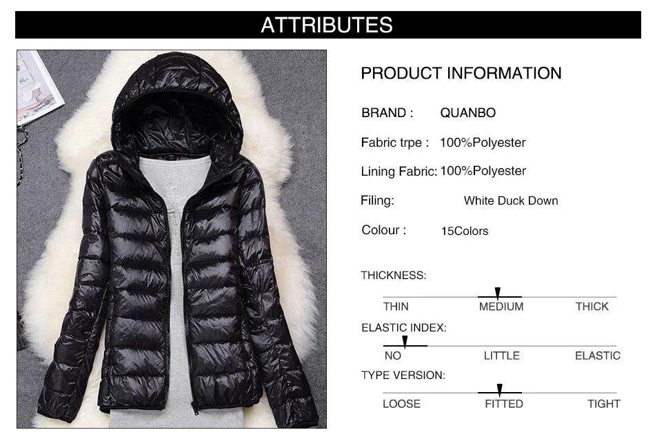 Ultra-light women’s puffer jacket packable hooded spring-autumn