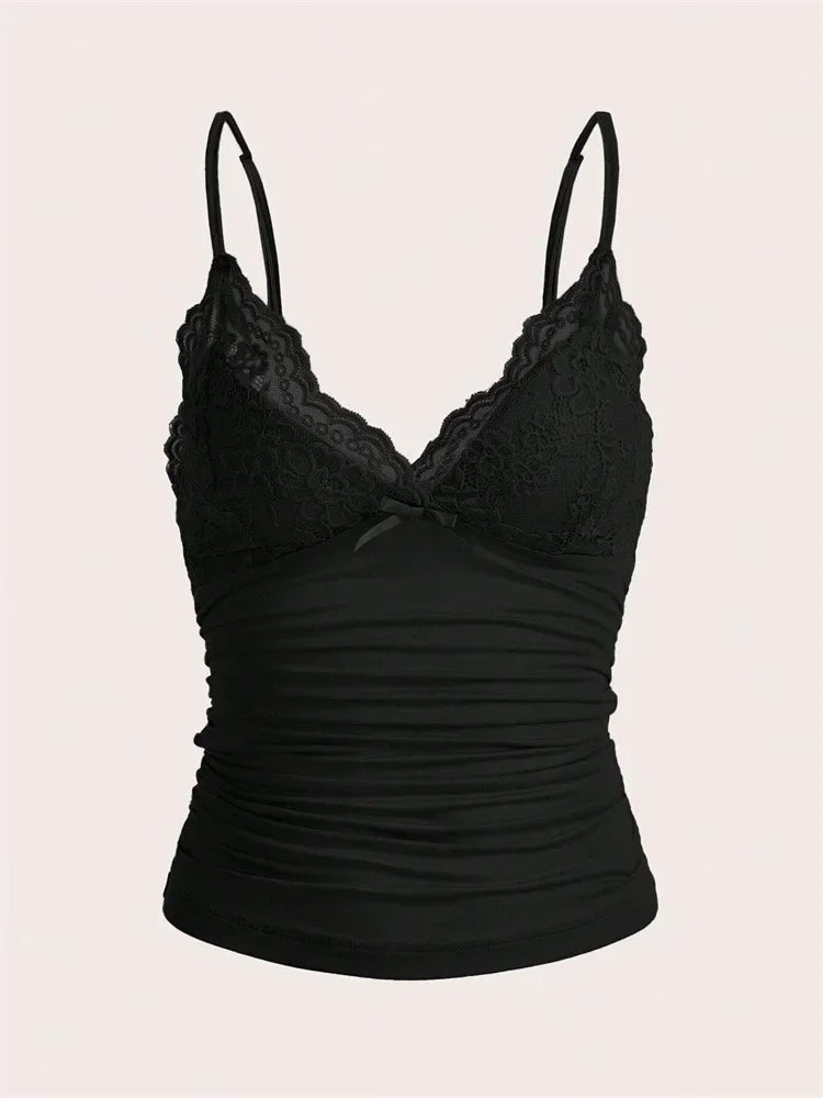 Sexy Lace Bow Crop Cami  Y2K Backless Tee