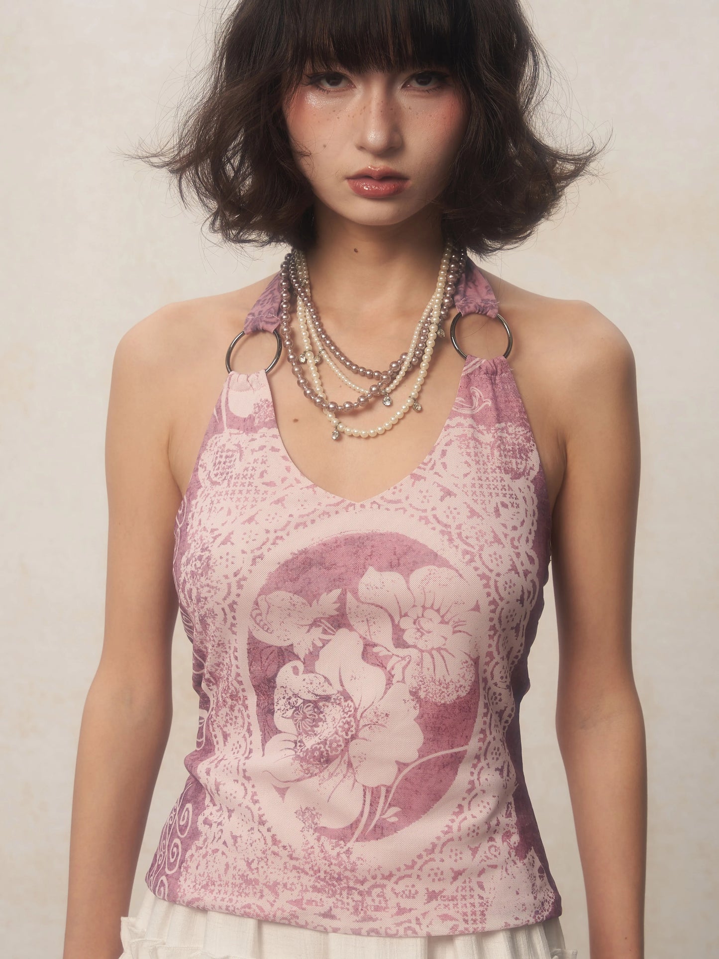 Karrcat Y2K Purple Halter Top – Harajuku Flower Print