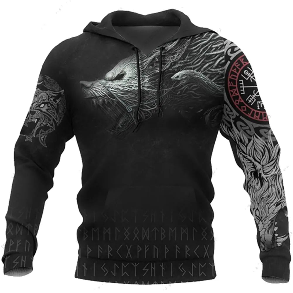 Men's 3D Wolf & Dragon Tattoo Hoodie  Retro Vintage Unisex Sweatshirt