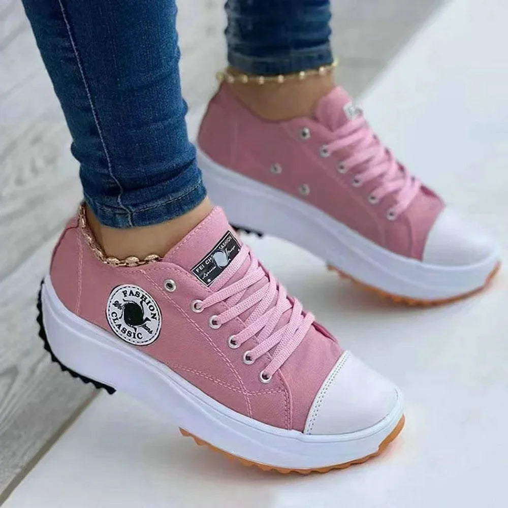 Stylish women’s canvas sneakers, comfortable casual flat lace-up shoes