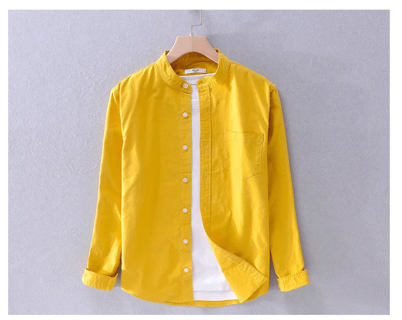 Men’s cotton Oxford shirt, stand collar, casual, comfortable white