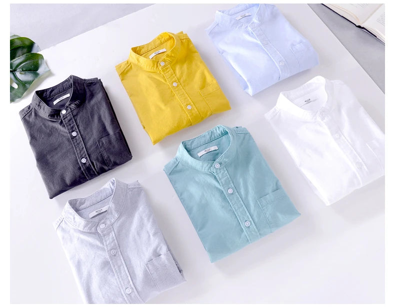 Men’s cotton Oxford shirt, stand collar, casual, comfortable white
