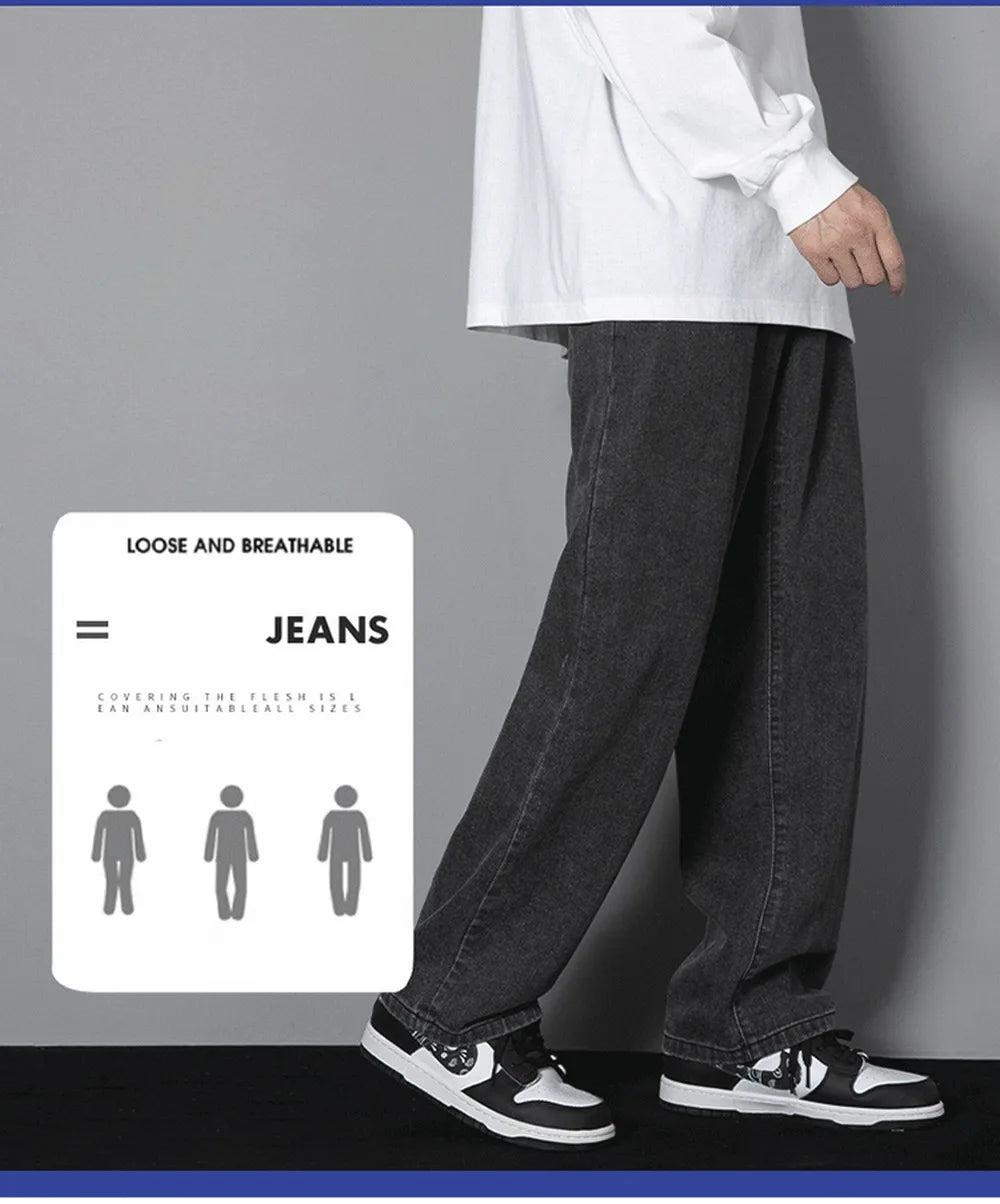 Men's Korean Straight Denim Wide-Leg Jeans