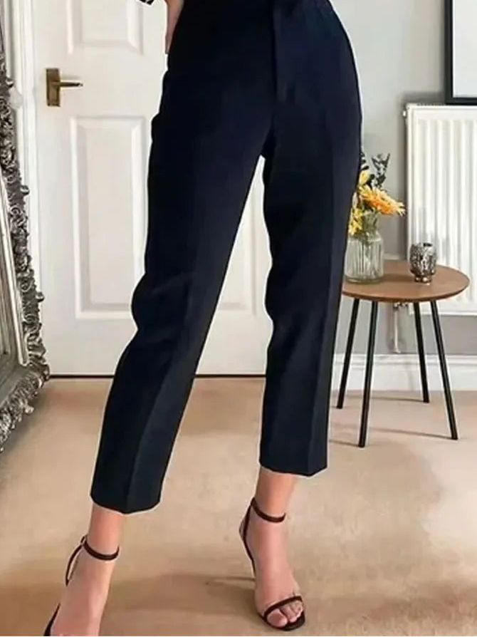 TRAFZA Women High Waist Slim Pants Office & Street Style 2024