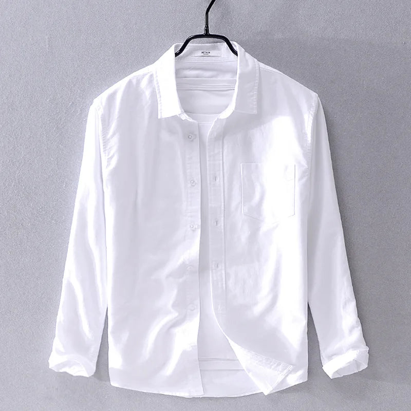 Men’s cotton Oxford shirt, stand collar, casual, comfortable white