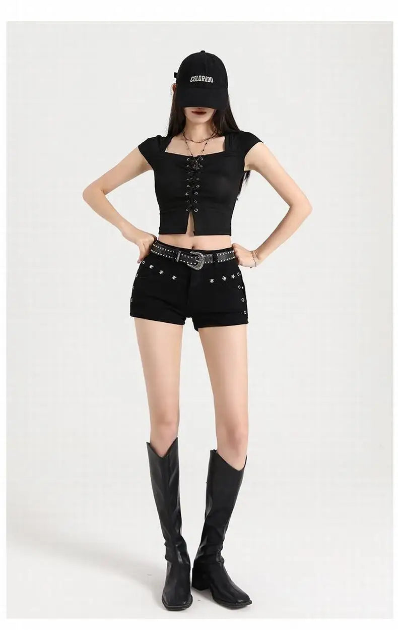 Y2K Low Waist Mini Denim Shorts – Women