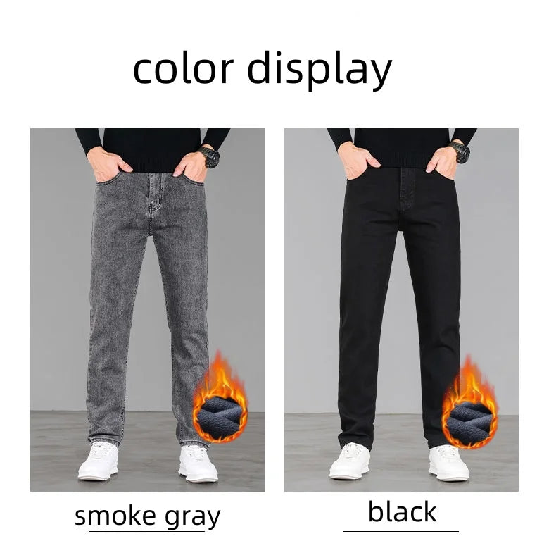 en’s winter fleece jeans, warm, loose straight fit casual and versatile