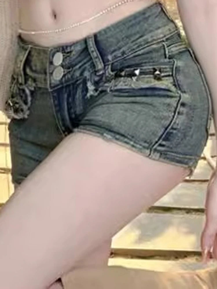 Women Y2K Blue Retro Hot Shorts