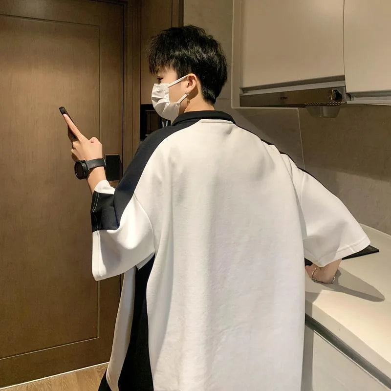 Men's Summer Polo Shirt Casual Loose Zipper Tee