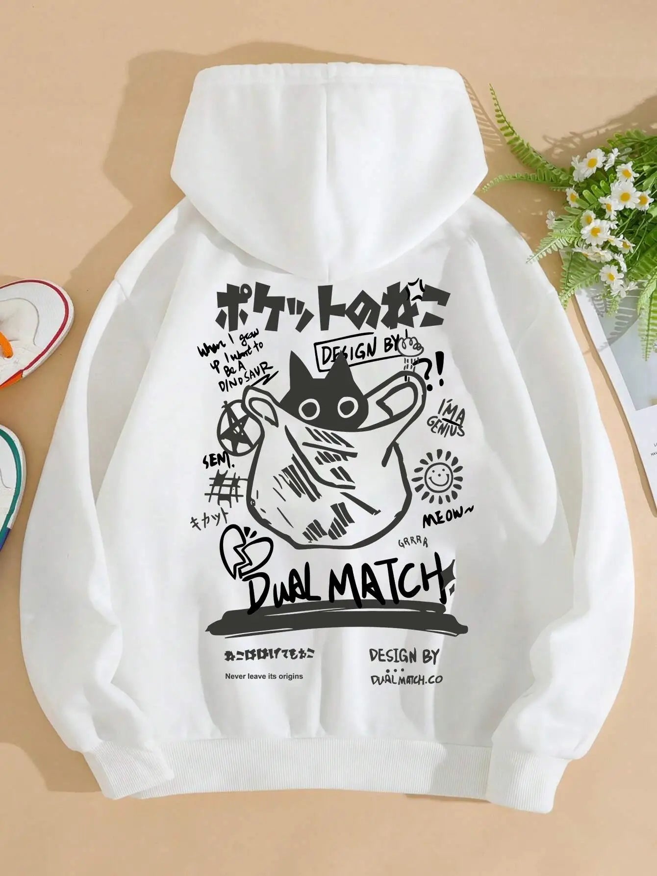 Cute Cat Cartoon Hoodie for Women – Casual Harajuku