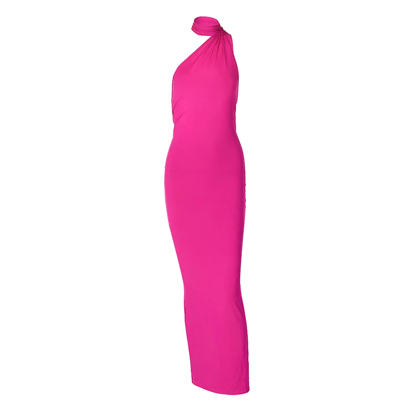 Hugcitar One Shoulder Backless Ruched Maxi Dress Women Y2K