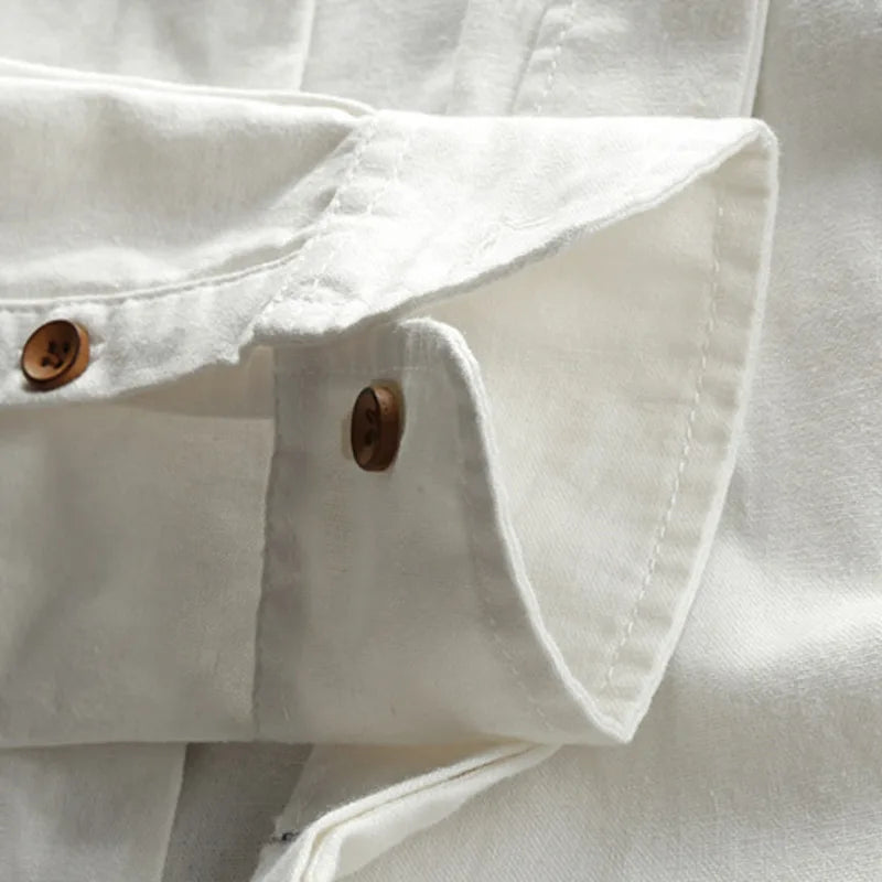 Japan style linen shirt men slim fit breathable