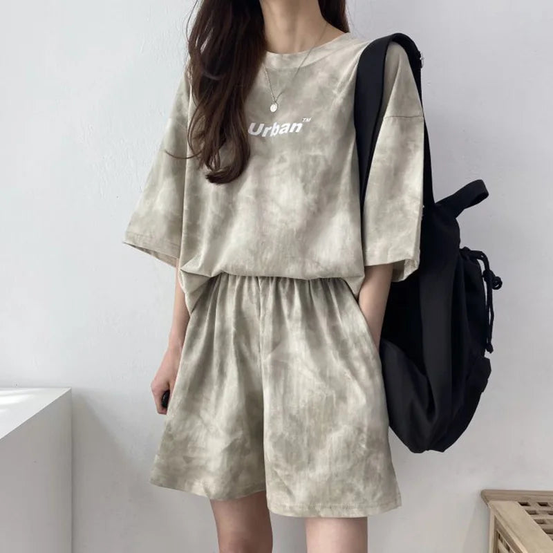 Women Summer 2024 Tie-Dye Two-Piece Shorts Set