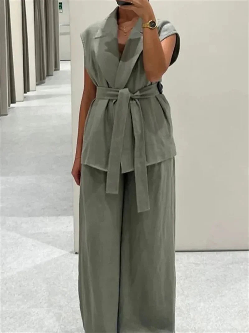 Women 2-Piece Summer Pants Set – Chic Vest & Wide Leg