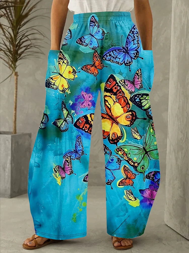 Plus Size Christmas Print Wide Leg Pants