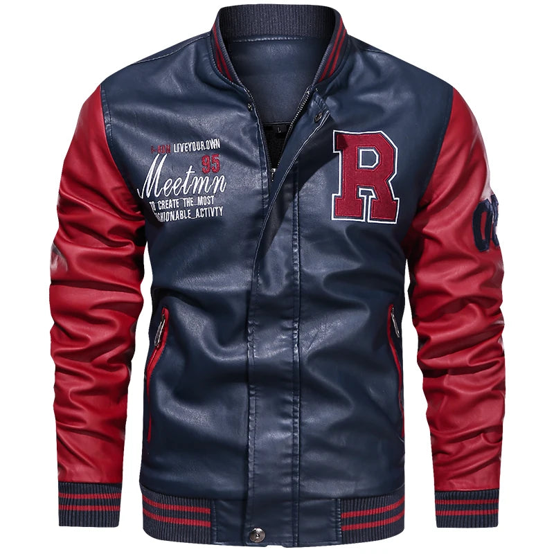 Men's PU Leather Motorcycle Jacket – Casual Pilot, Color Block