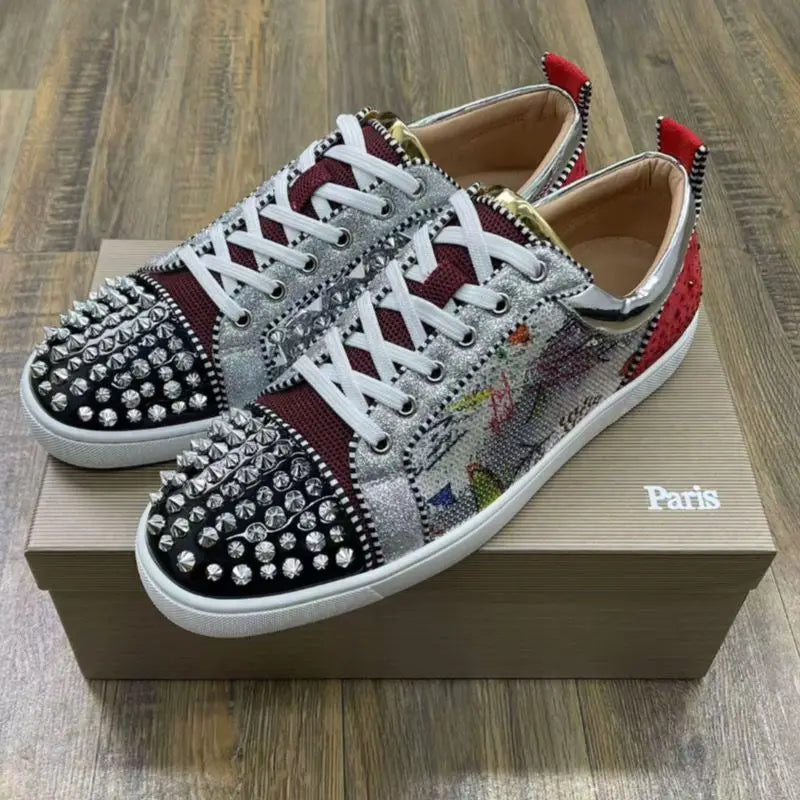 Trendy Red Sole Sneakers Men Women Sequined Rivet Fashion