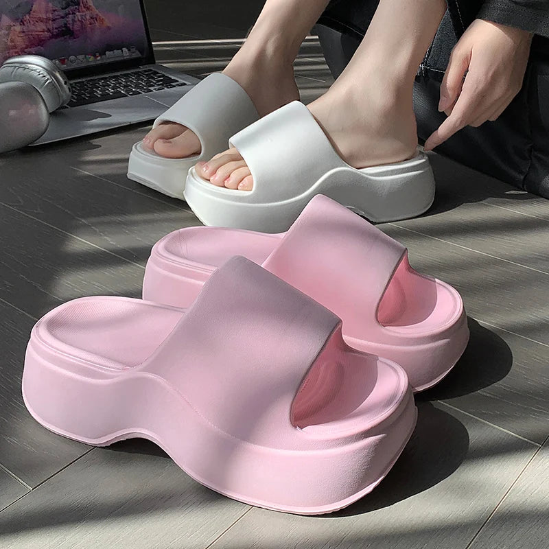 Women chunky platform summer slippers, non slip wedge sandals
