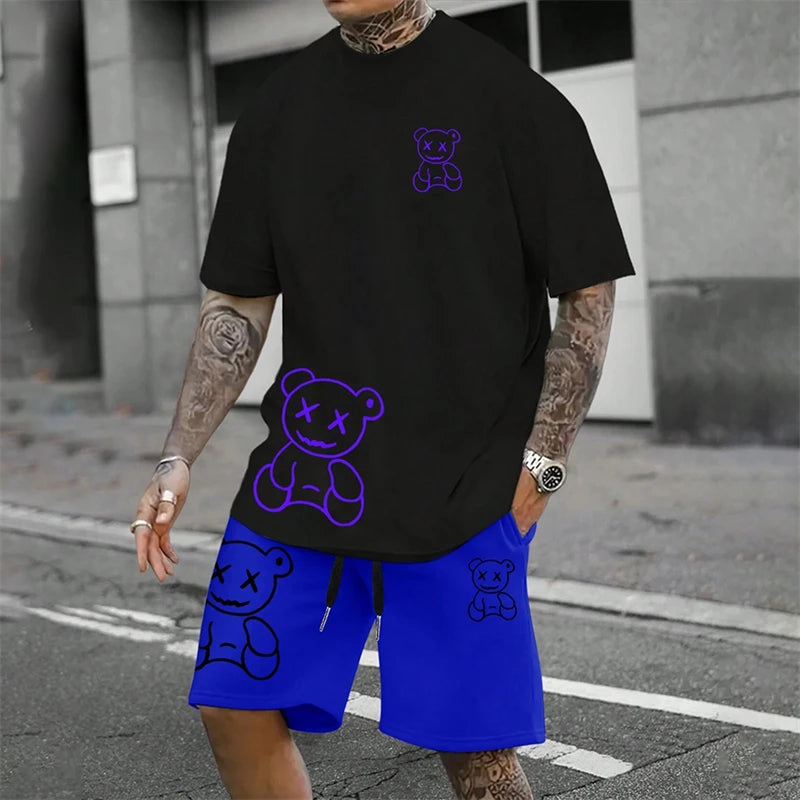 Harajuku Fun Bear Men's Summer Two-Piece Set