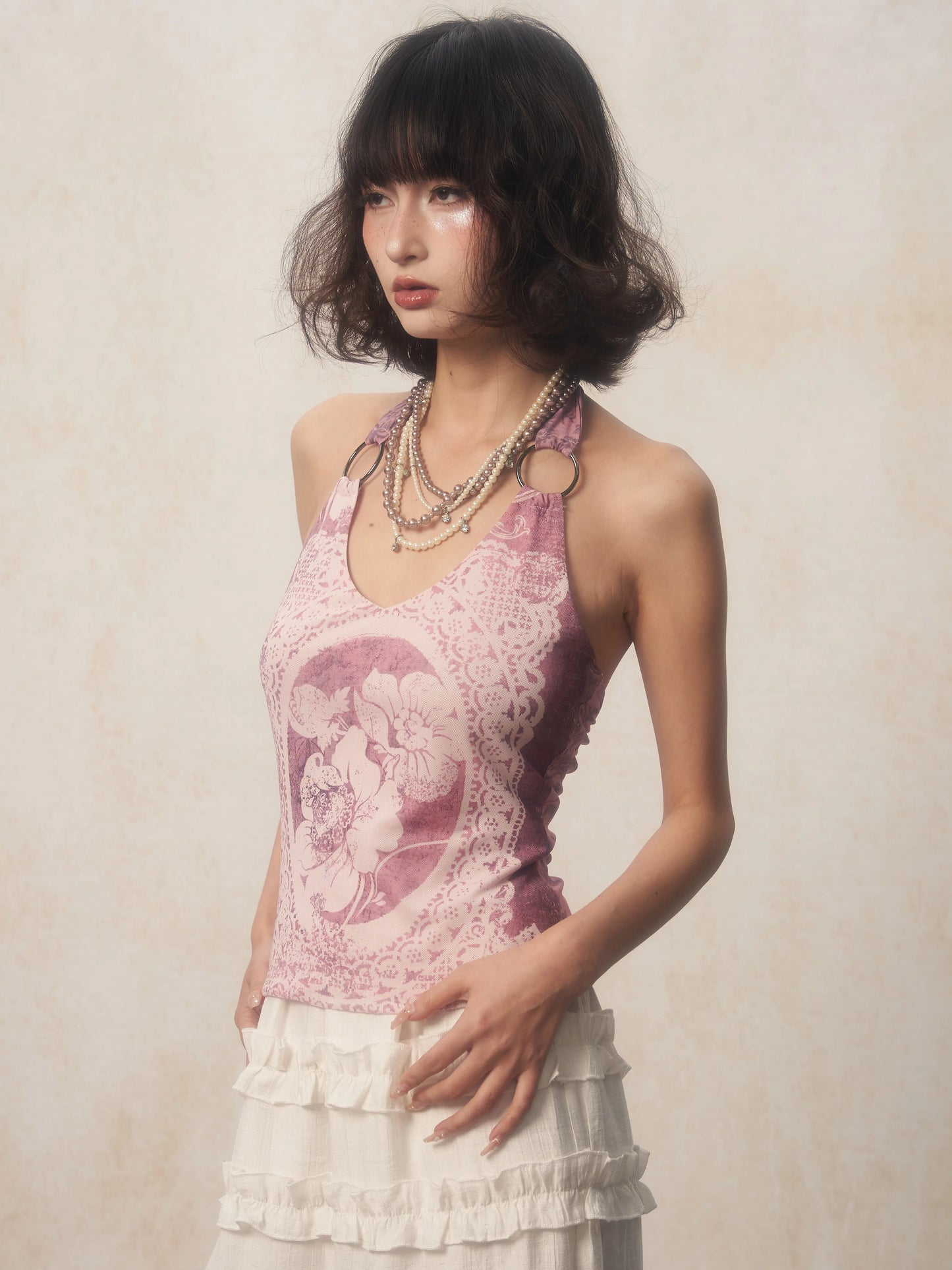 Karrcat Y2K Purple Halter Top – Harajuku Flower Print