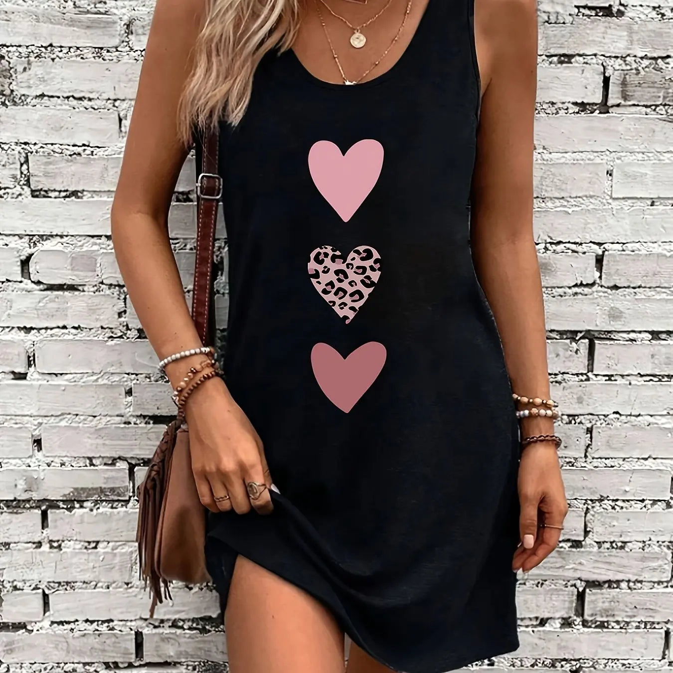 Sexy Summer Sleeveless Mini Dress – Black Print