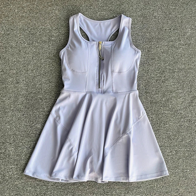 Tennis & Sports Zipper Fitness Dress – High Waist Slim Fit