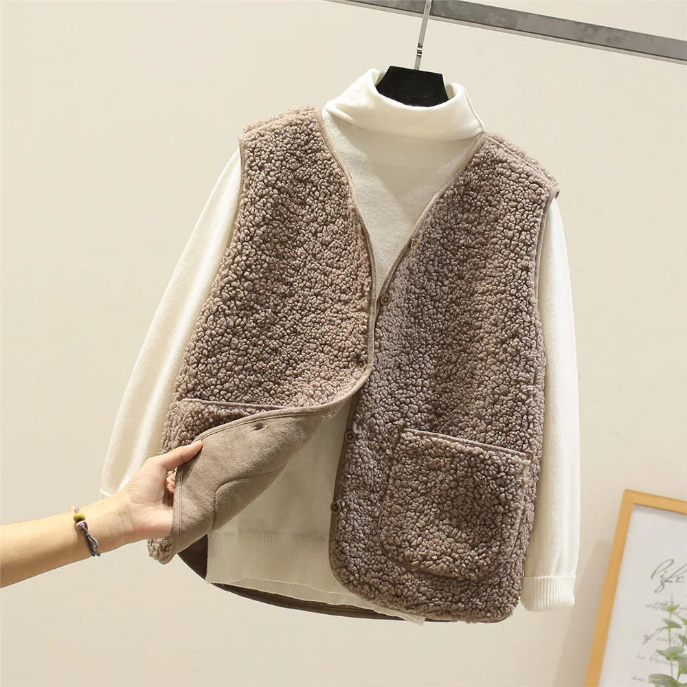 Women Wool Vest Warm Fleece Sleeveless Jacket Coat