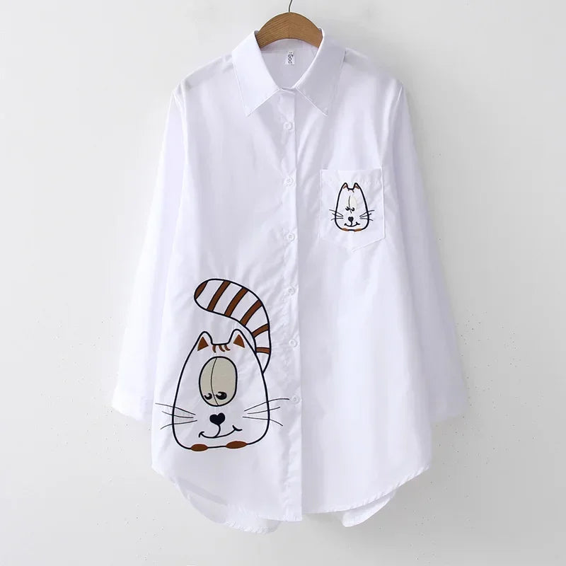 Elegant cotton blouse long sleeve white office shirt