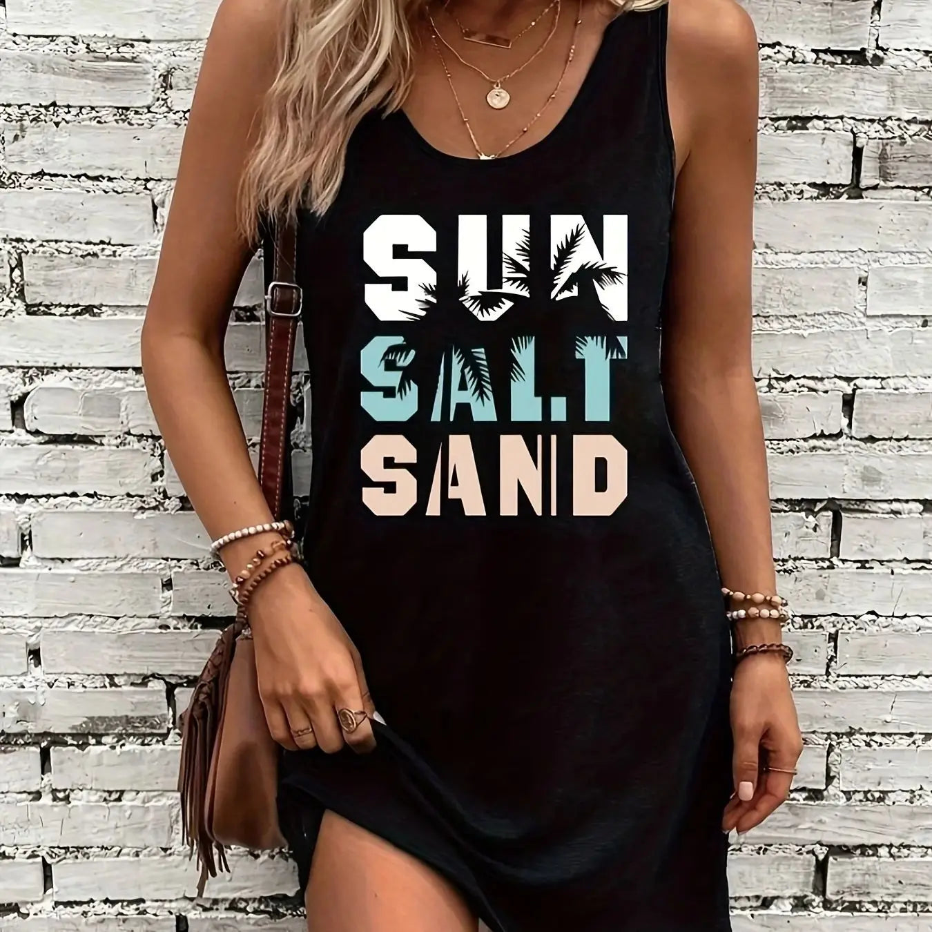 Sexy Summer Sleeveless Mini Dress – Black Print