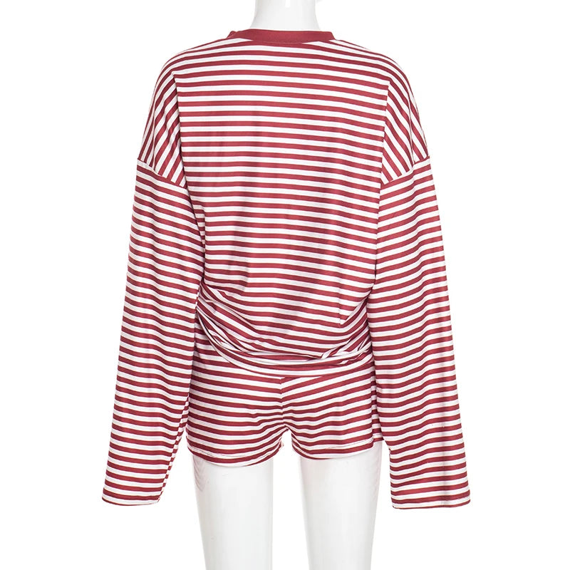 CUTENOVA Women’s Fall Stripe Sweatshirt & Shorts Set