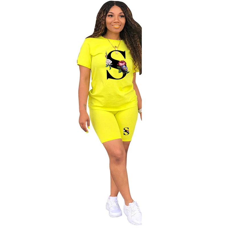 Letter S Women's T-Shirt & Shorts Tracksuit – Summer Casual Set
