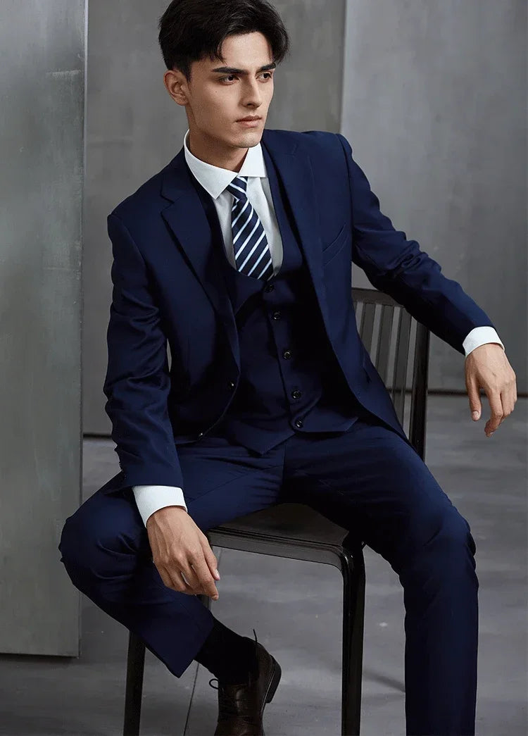 Men's Slim-Fit Business Wedding Suit 3-Piece Gentleman Fashion Set