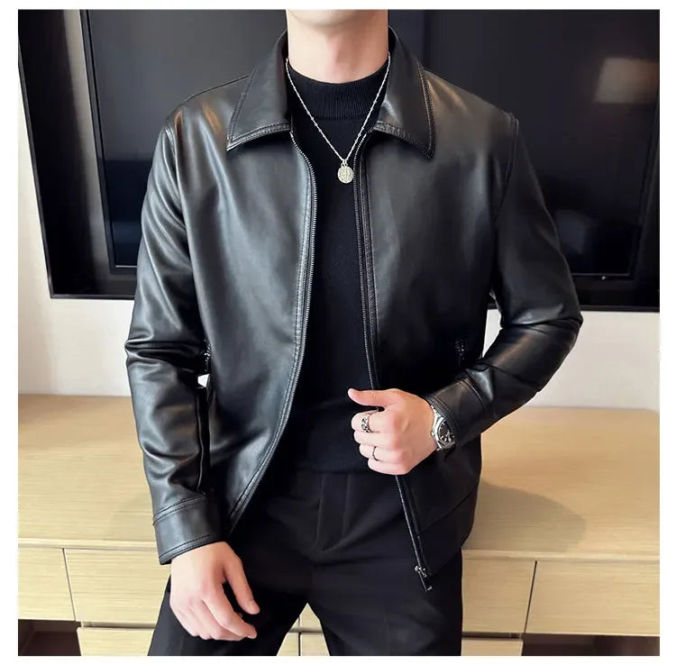 Men Bomber PU Leather Jacket – Slim Fit Casual Motorcycle Coat 2024
