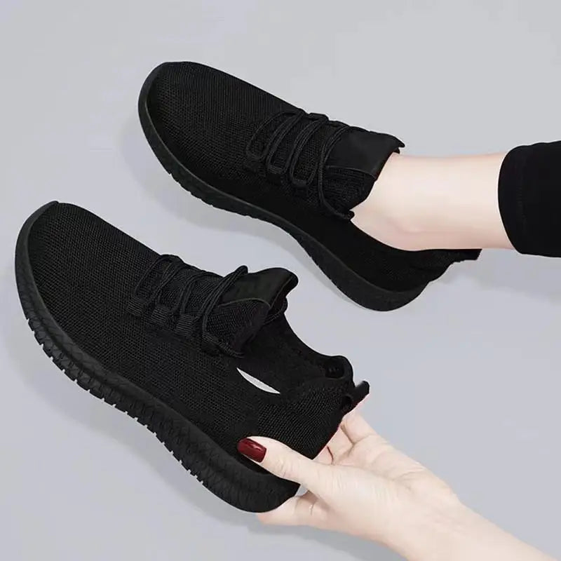 Women's Black Sneakers, Casual Platform Shoes, Breathable Running Shoes