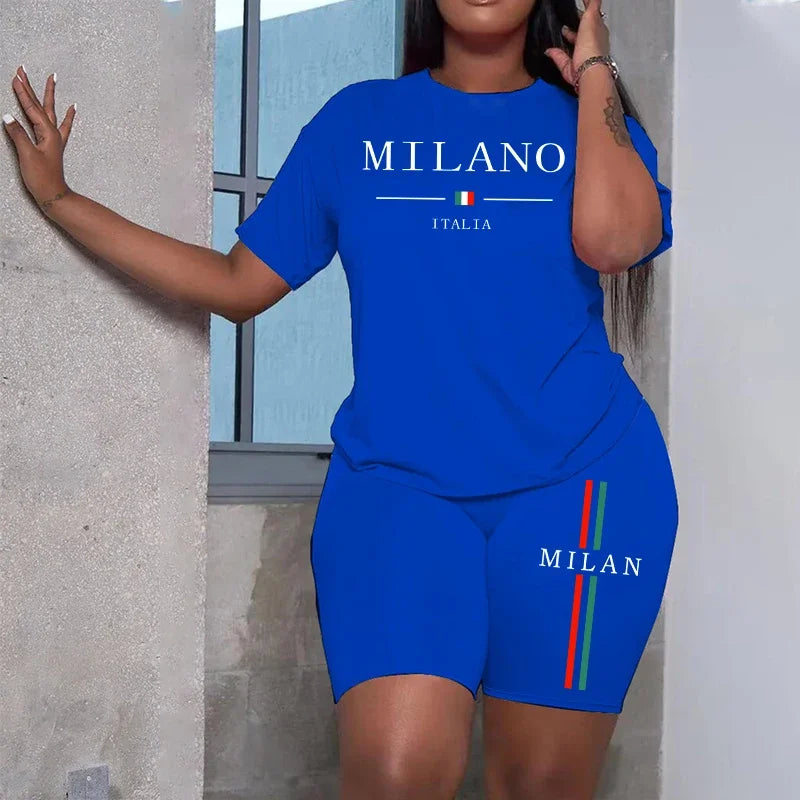 Milan Letter Women's Summer T-Shirt & Shorts Set