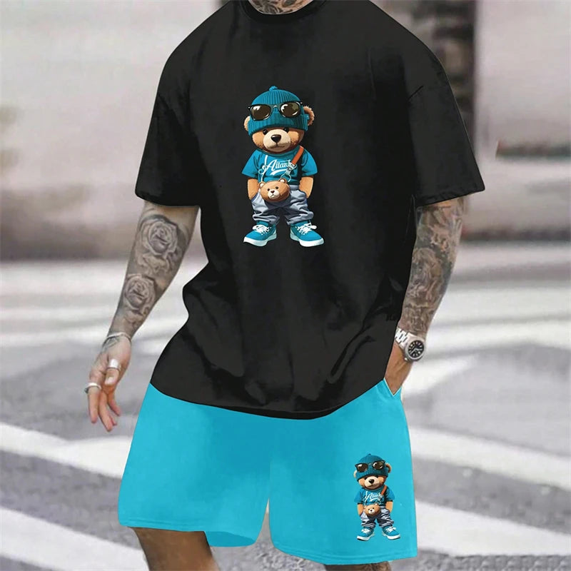 Harajuku Fun Bear Men's Summer Two-Piece Set