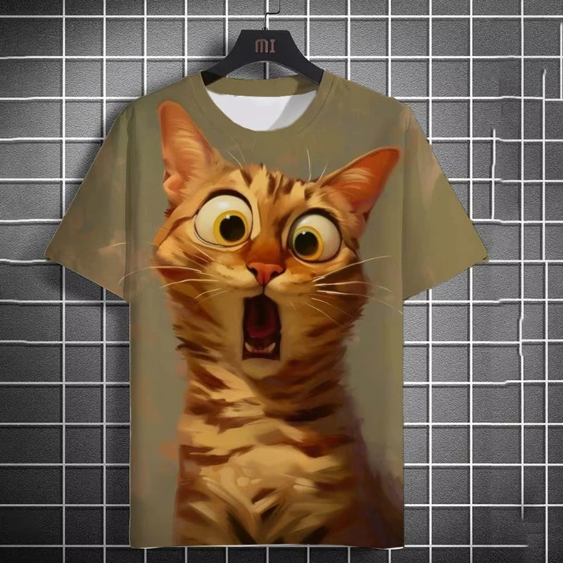 Oversized 3D Cat Print Tee – Unisex Summer Fashion