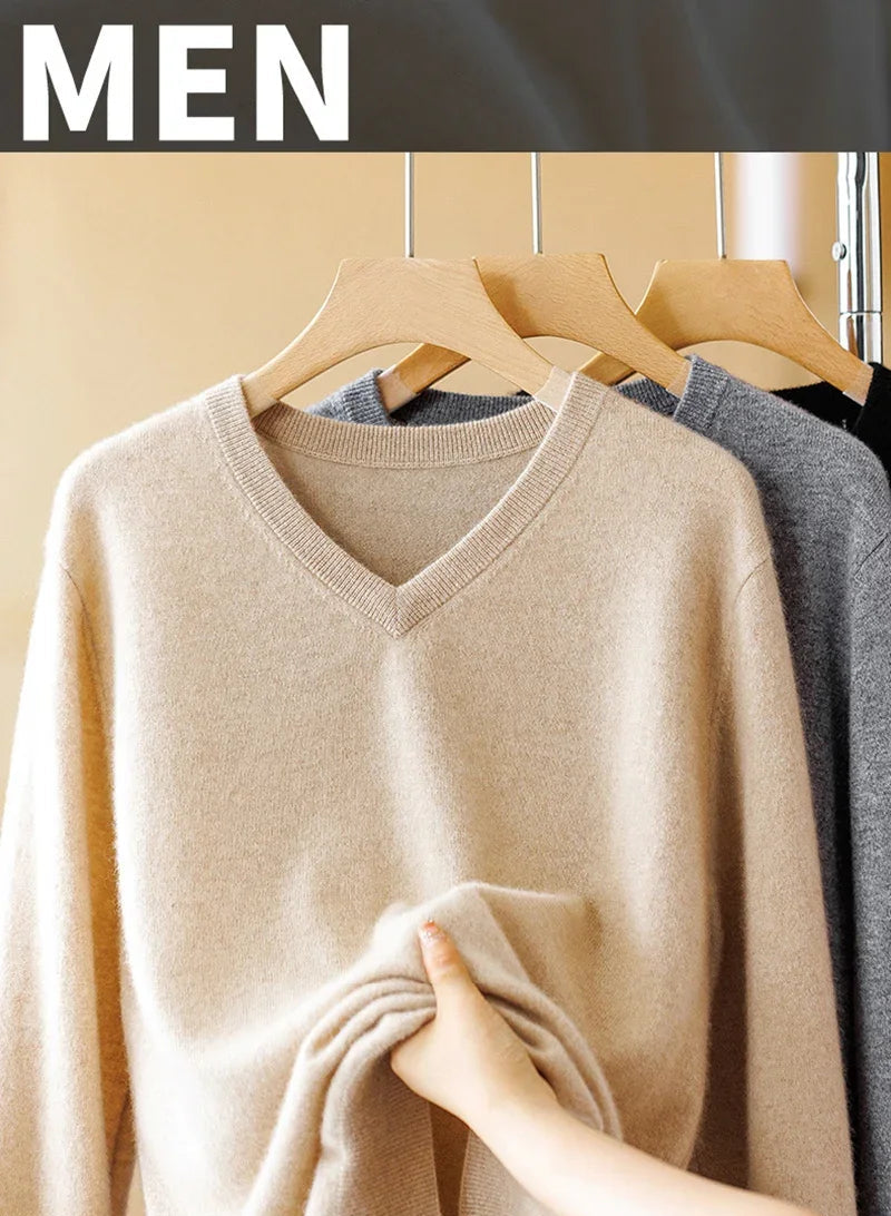 Premium wool V-neck men's sweater soft warm stylish