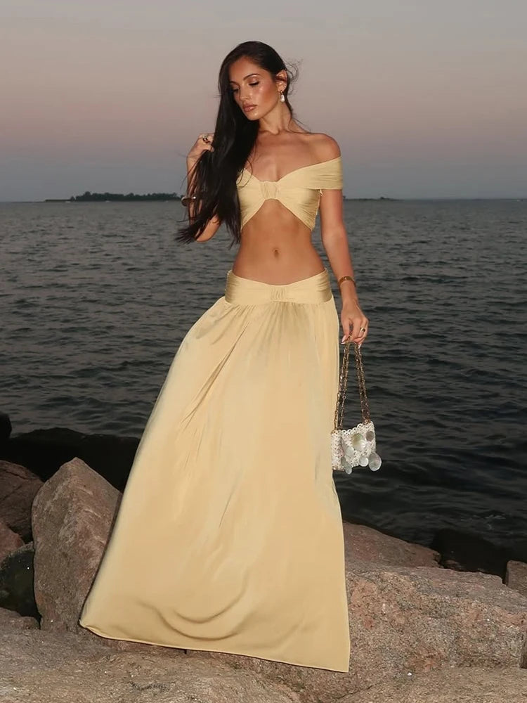 Weird Puss Patchwork 2-Piece Set – Backless Crop Top & Skirt