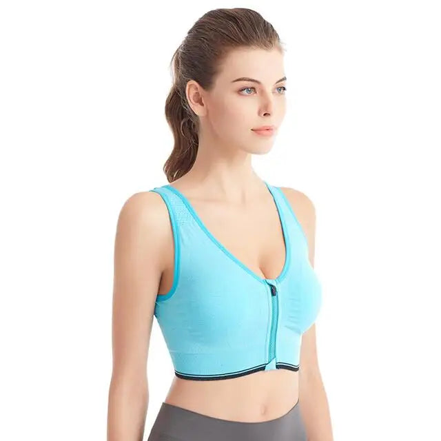 Women's Front-Zip Sports Bra Shockproof Breathable Seamless