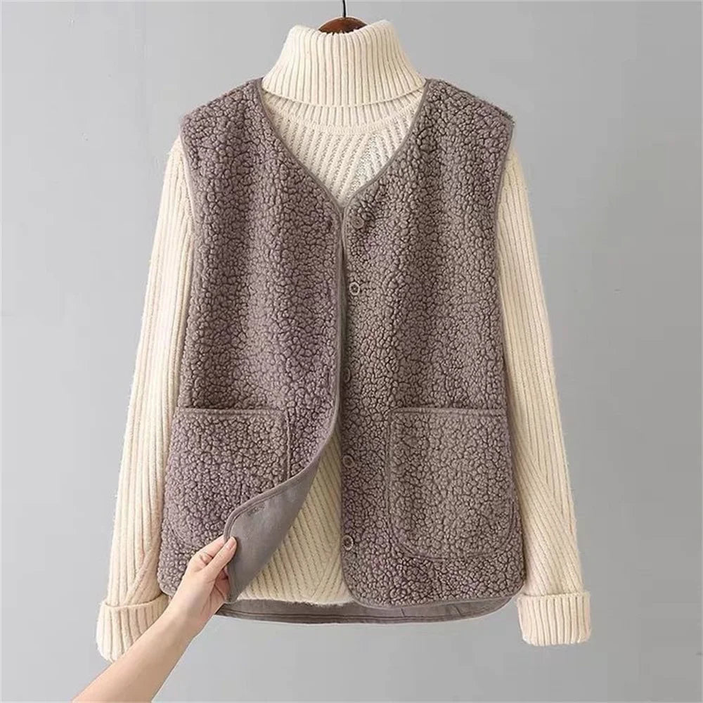 Women Wool Vest Warm Fleece Sleeveless Jacket Coat