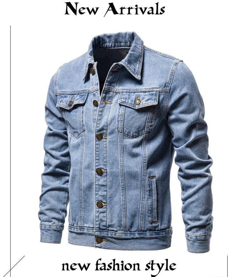 Men's Slim Fit Denim Jacket Vintage Motorcycle Casual Coat