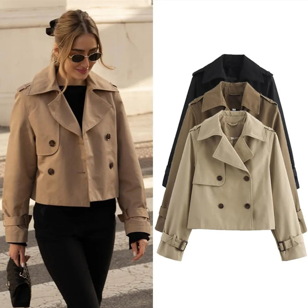 Vintage Cropped Trench Jacket – Women Chic Coat