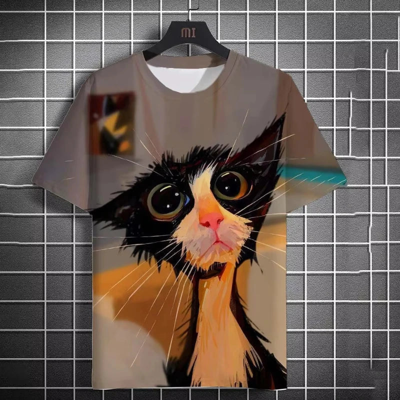 Oversized 3D Cat Print Tee – Unisex Summer Fashion