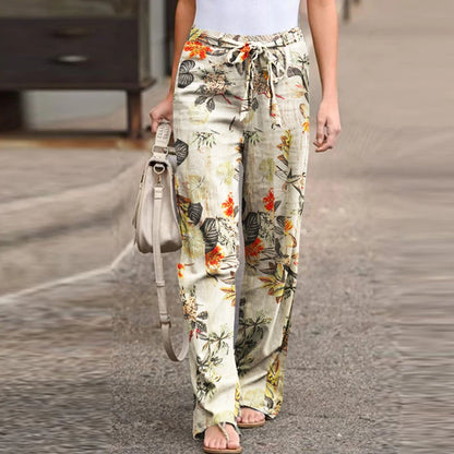 Women High Waist Wide-Leg Casual Printed Pants