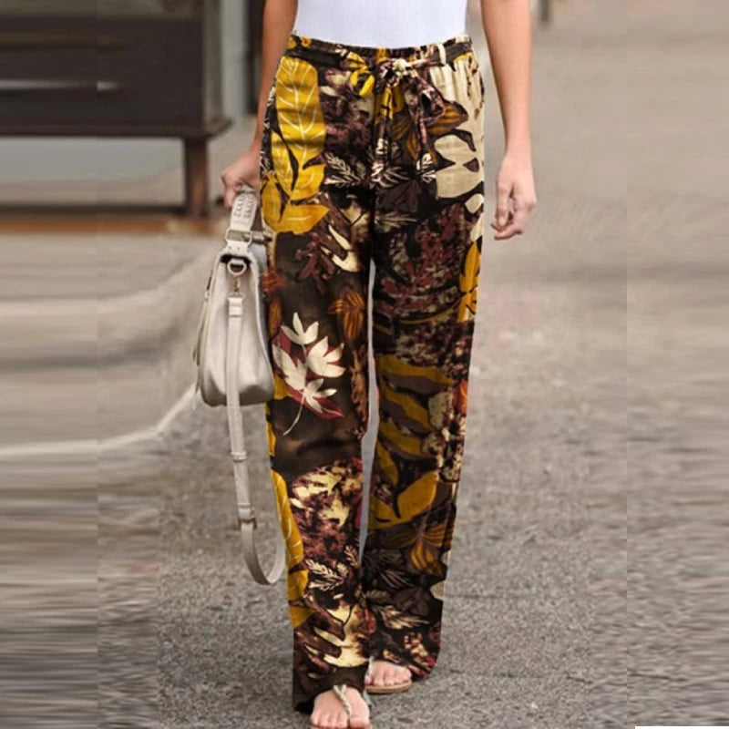 Women High Waist Wide-Leg Casual Printed Pants