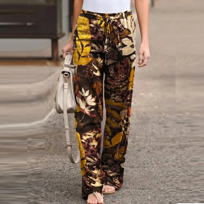 Women High Waist Wide-Leg Casual Printed Pants