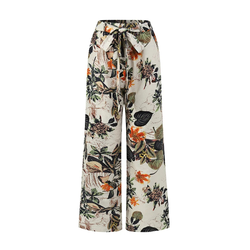 Women High Waist Wide-Leg Casual Printed Pants